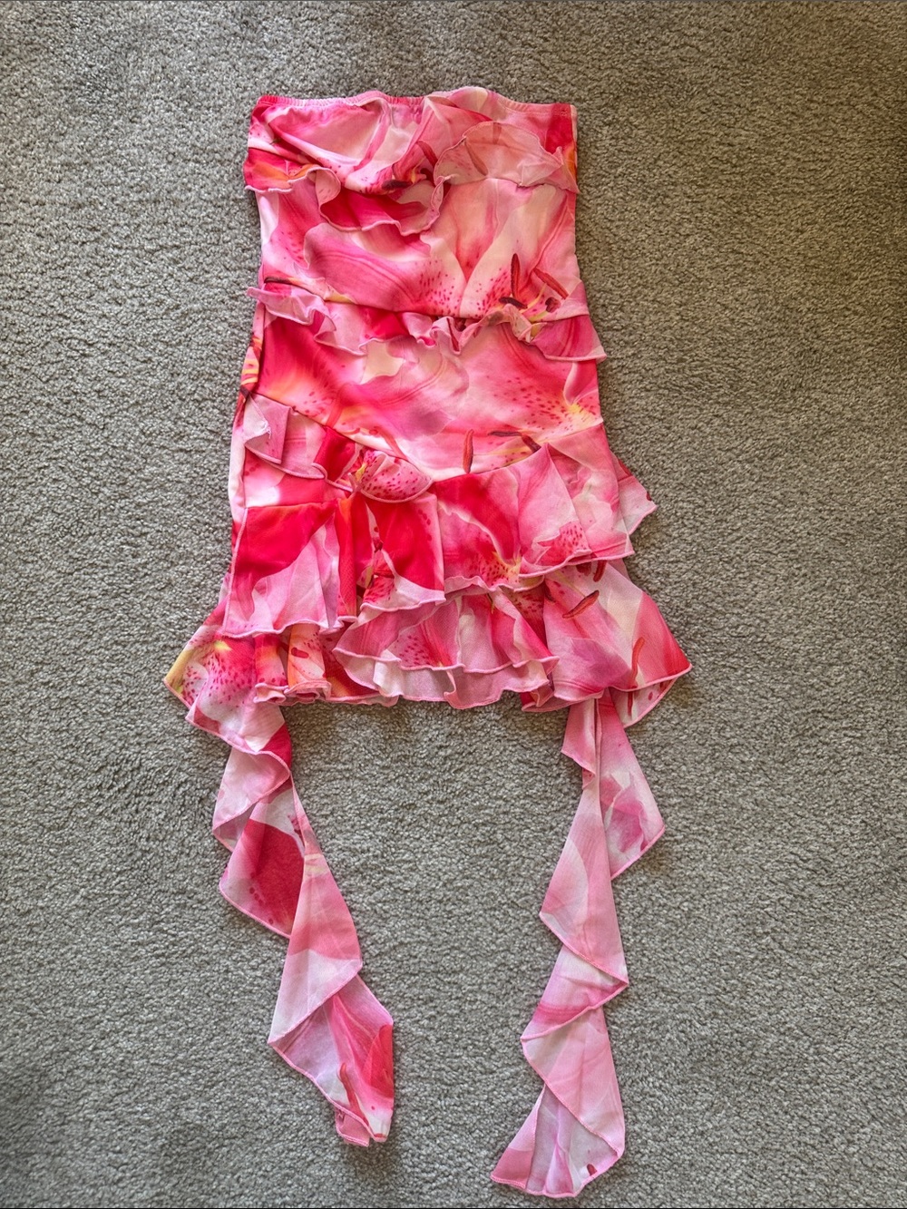 SHEIN Pink Floral Ruffled Mini Dress
